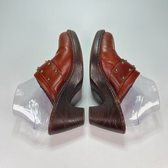 Born Brown Leather Comfort Slip On Chunky Stacked Heel Clog B40826 Womens Size 7 - Picture 7 of 11